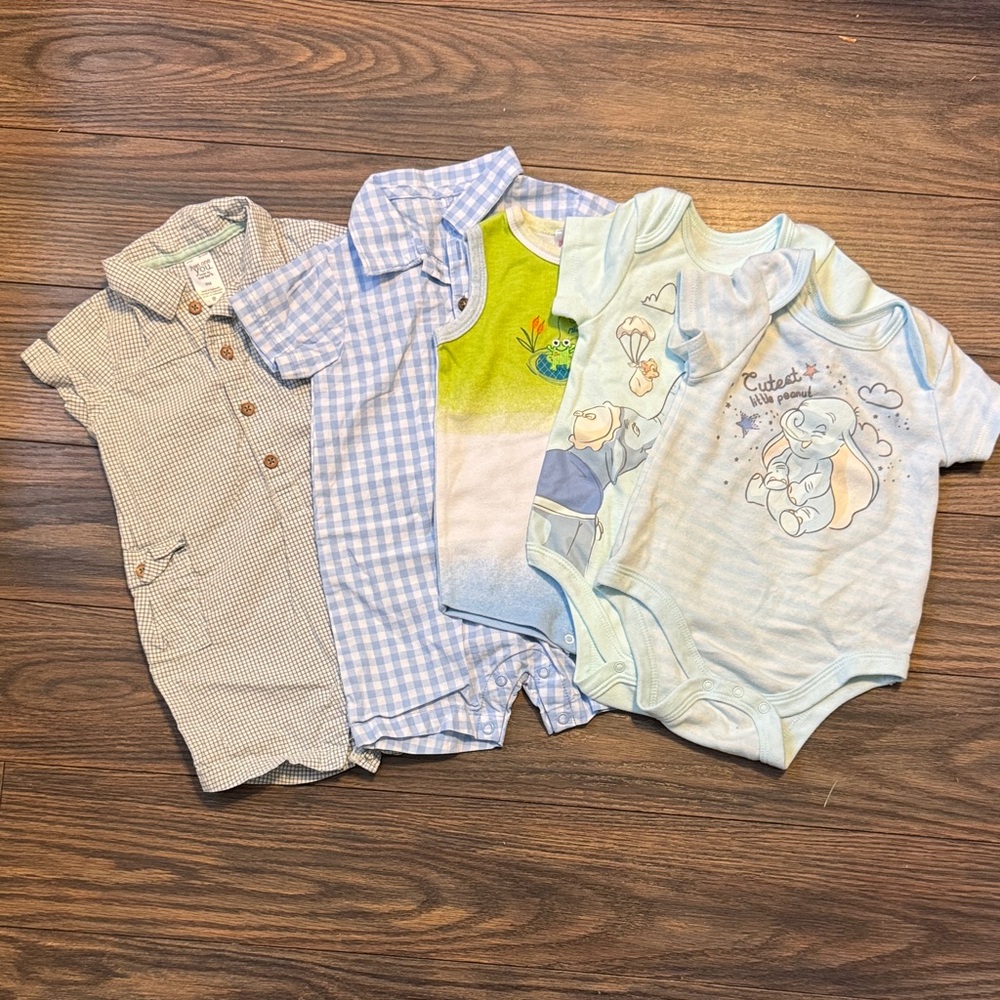 Disney Blue and Green Kids One Pieces Set. Dumbo onesies